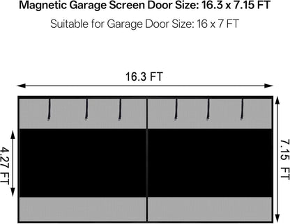 Heavy Duty Magnetic Privacy Garage Door Screen for 2-Car Garage (16x7 Ft)