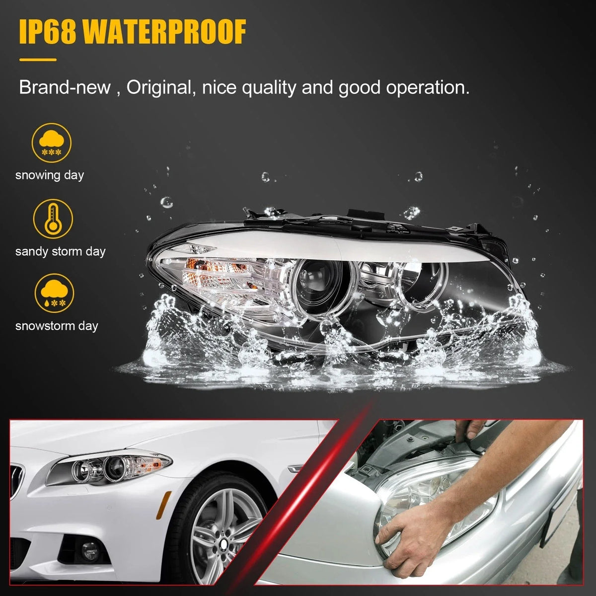 Headlights with Bulbs for BMW 528i 535i 550i (2011–2013)