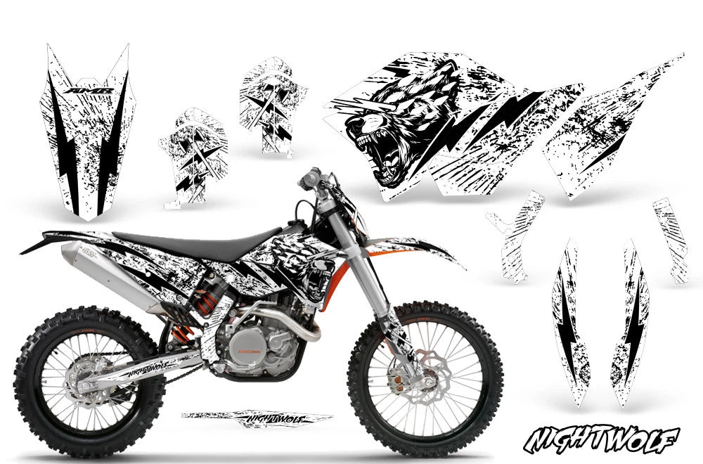 Dirt Bike Graphic Sticker Kit for KTM SX/XC/XCW/XCFW (2007–2011) KTM-C5-NIGHTWOLF-BLACK WHITE