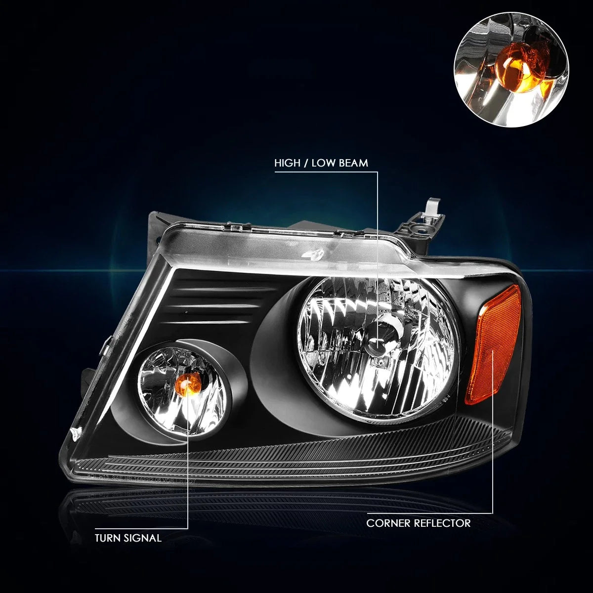 Headlight and Amber Side Corner Lamps Pair for Ford F150 (2004–2008)