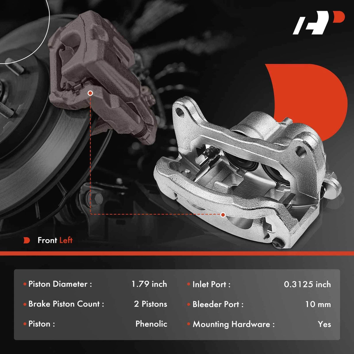 Front Left Disc Brake Caliper w/ Bracket for Mazda CX-5 CX-9 (2021–2023) 141.45132, 14145132