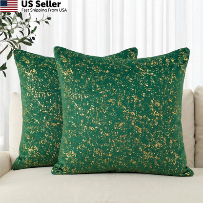 Pack of 2 Velvet Throw Pillows 18" x Green Gold Foil