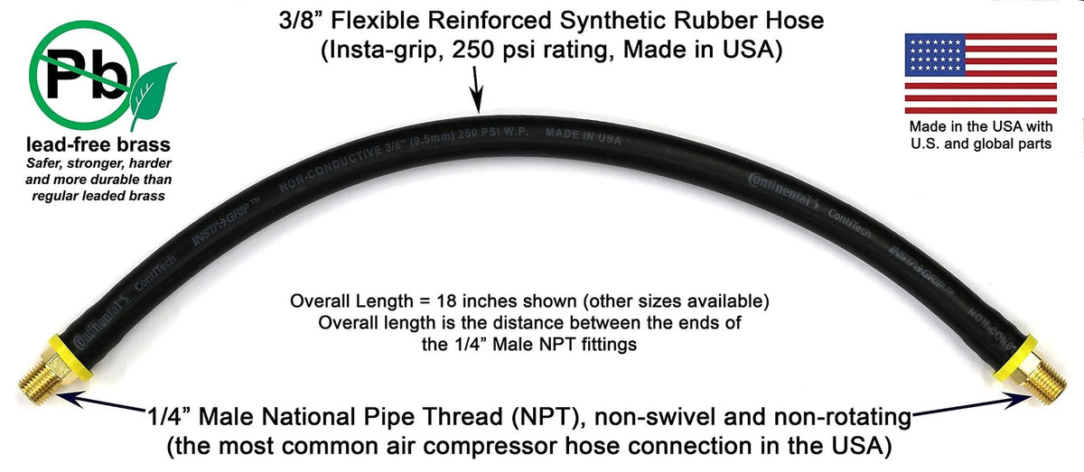 18-Inch Short Air Compressor Hose for (No Specific Years)