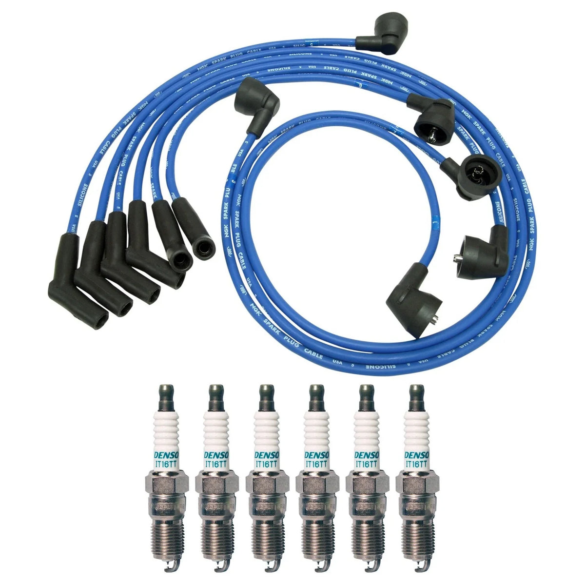 NGK Wire Set & Denso 6 Iridium TT Spark Plugs Kit for Ford Mustang (1994–2004)