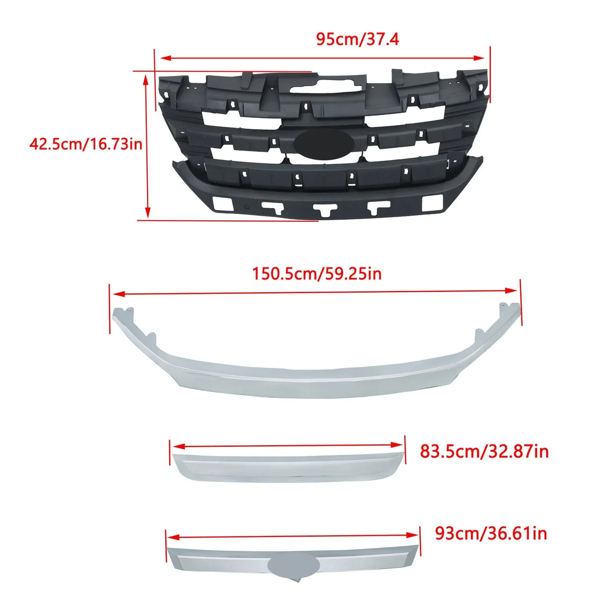 Set of 4 Front Grille with Chrome Trim for Ford Fusion (2010–2012)