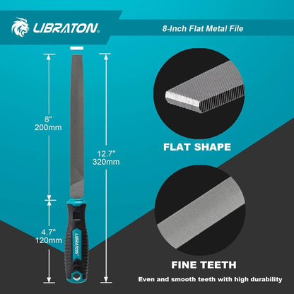 8-Inch Flat Metal File Tool - High Carbon Steel with Ergonomic Handle
