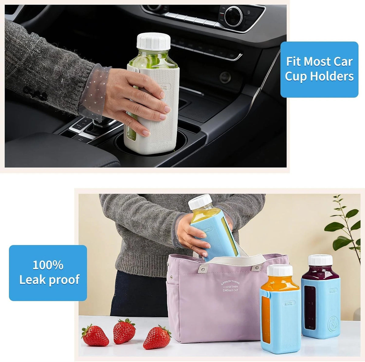 16 Oz Glass Milk Storage Bottle with Airtight Lid & Pour Spouts