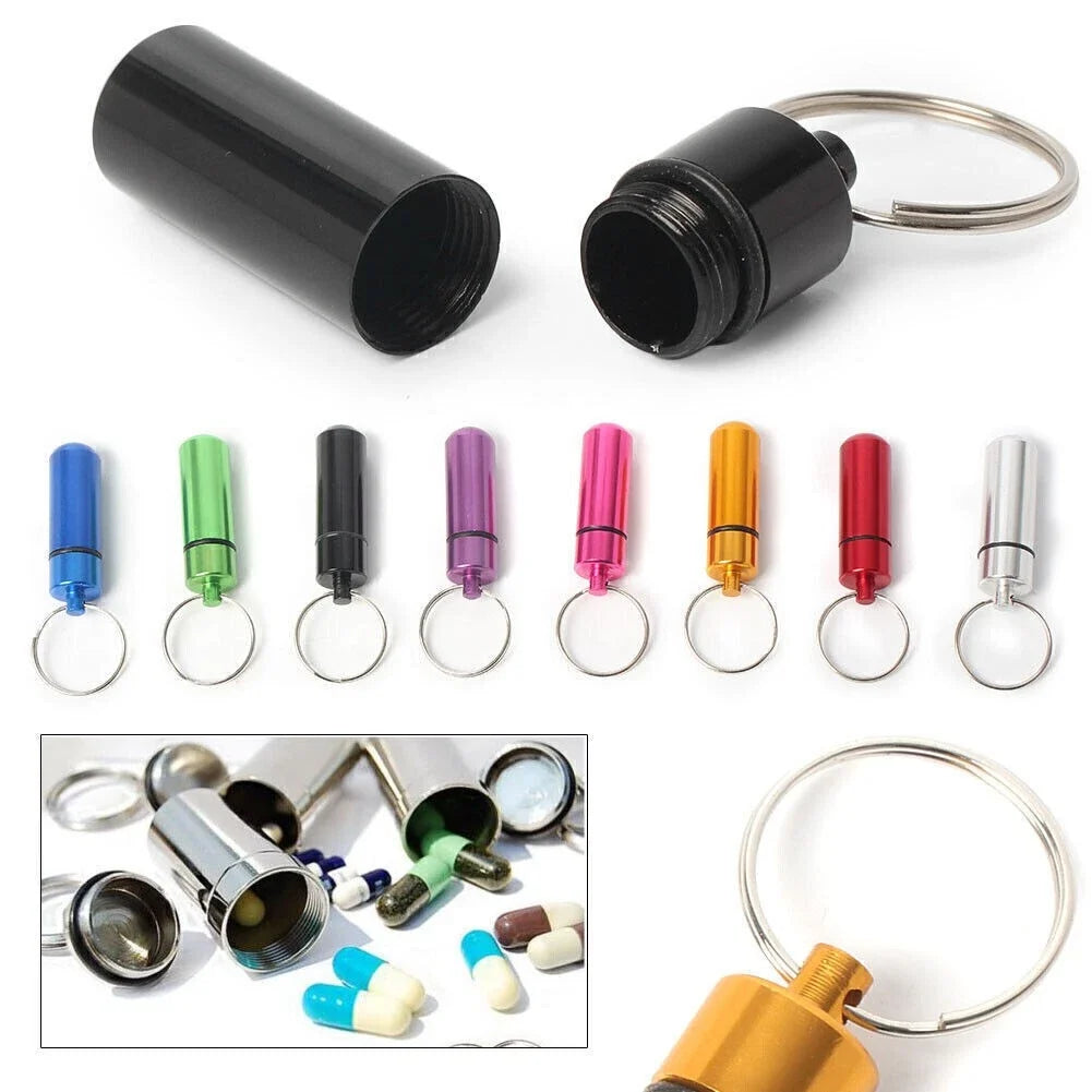 Waterproof Pill Box Case Keyring Aluminum for Outdoor Use (1PC)