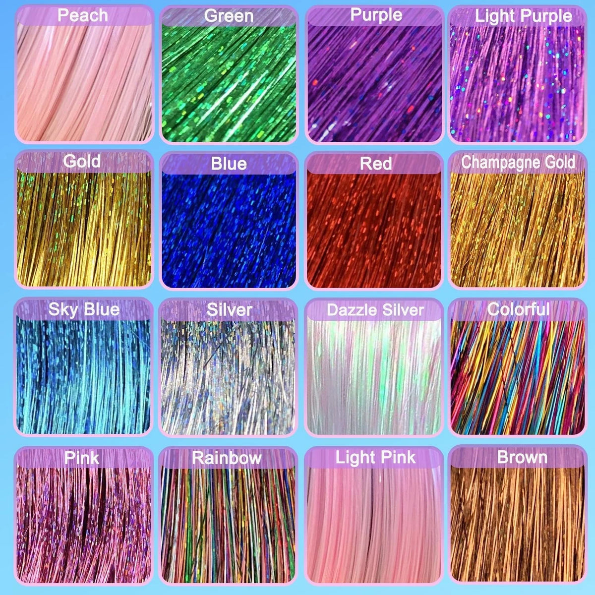 Hair Tinsel Kit 16 Colors 3500 Strands 48 Inch for Hair Styling
