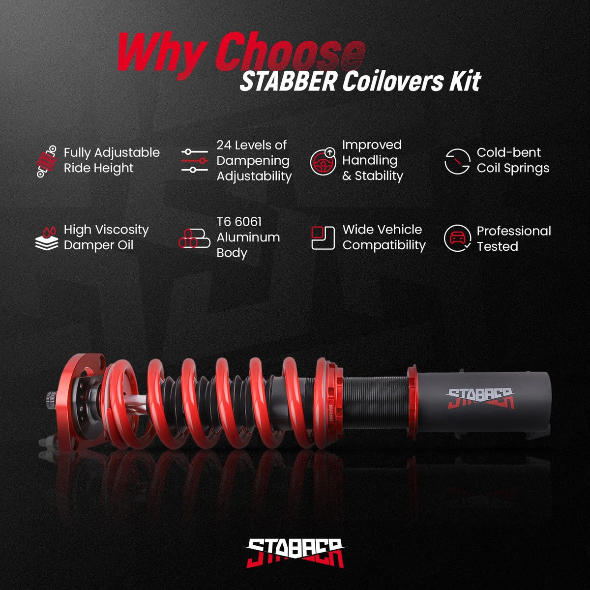 Stabber 24 Way Damper Coilovers Suspension Lowering Kit for Ford Mustang (1994–2004)