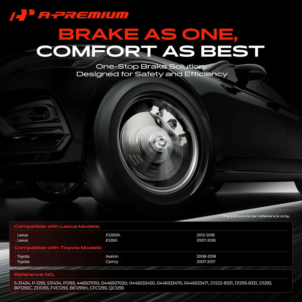 Set of 2 Front Drilled Brake Rotors & Ceramic Pads for Toyota Camry (2007–2017) 0446507010, 0446507020, 0446533450, 0446533470, 0446533471