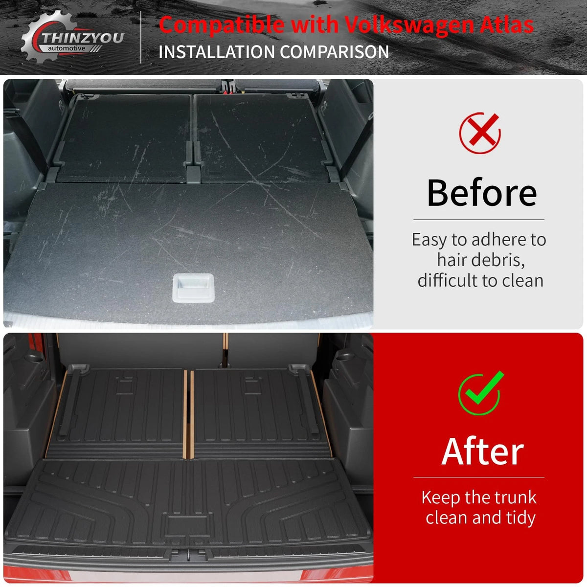 Cargo Mat & Trunk Liner for Volkswagen Atlas (2018–2026) with Back Seat Cover