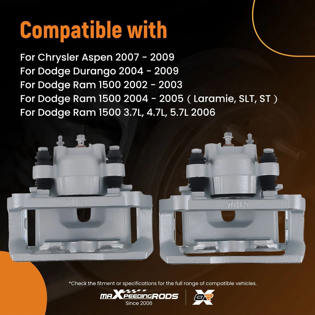 Set of 2 Rear Brake Calipers for Chrysler Aspen Dodge Durango Ram 1500 (DVNQC2, 18-B4837, 18-P4837)