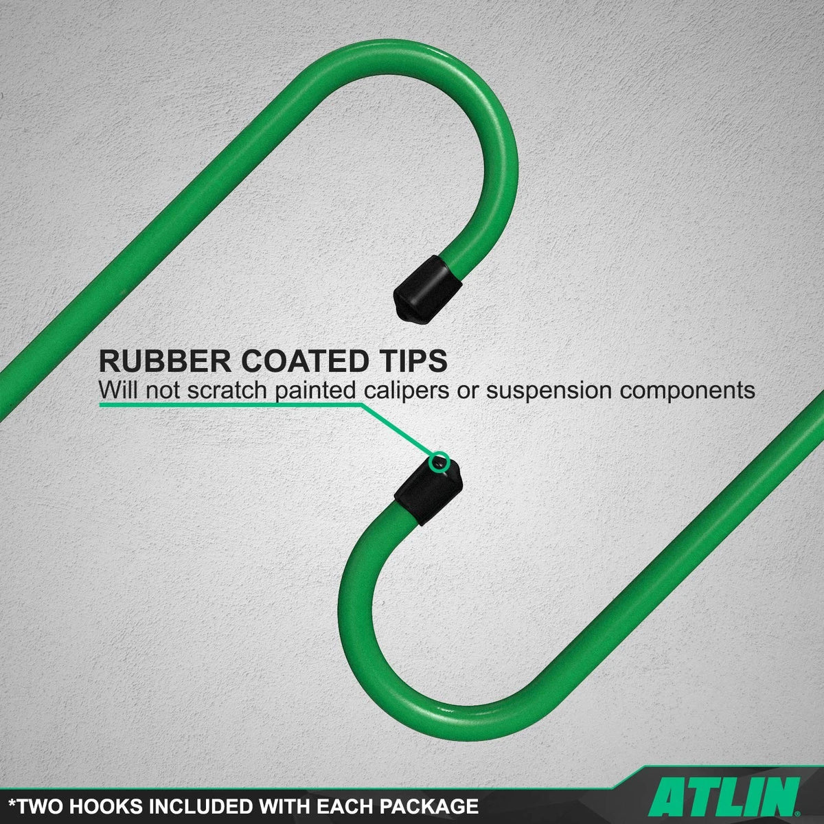 Set of 2 Brake Caliper Hangers for Automotive Applications - Green Rubber Tips