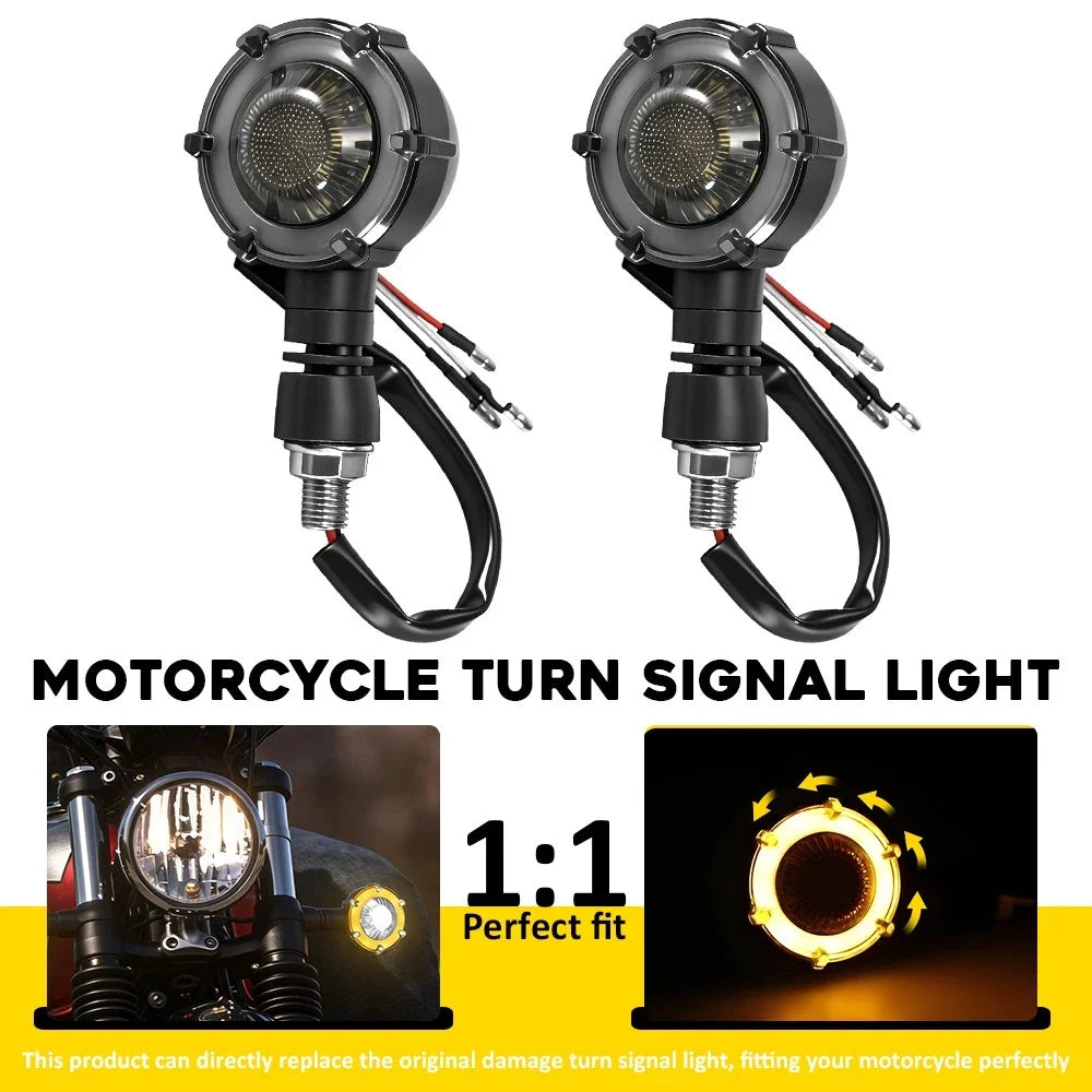 2Pcs Smoked Mini Bullet LED Turn Signal Lights for Motorcycle (12V)