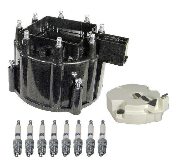 Distributor Rotor Cap & Rapidfire Spark Plugs Kit for Chevy GMC Pontiac