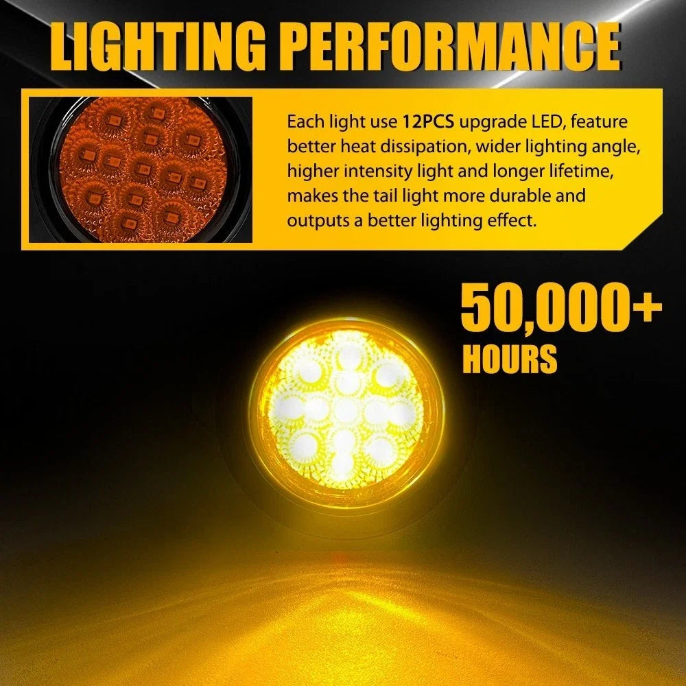 4pc DOT Amber 2.5 Inch Round Flush-Mount LED Marker Lights for Trailer