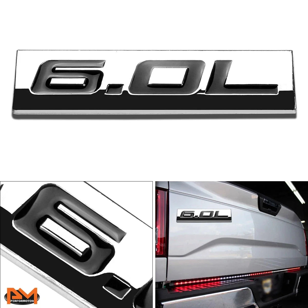 3D Polished Metal "6.0L" Decal Emblem for GMC Chevrolet