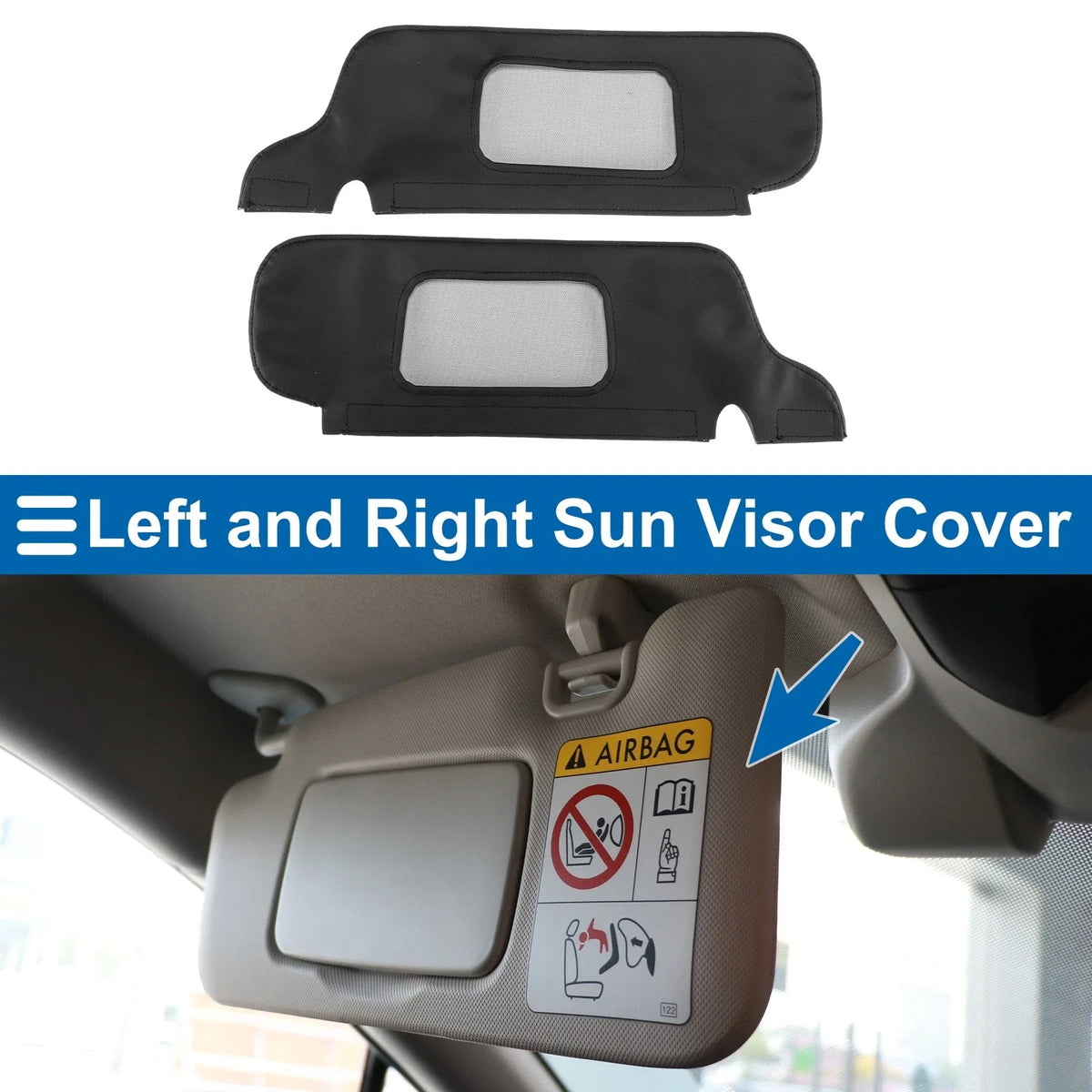 Sun Visor Cover Set for Ford Mustang (1994–2004) Left Right Side Leather Black