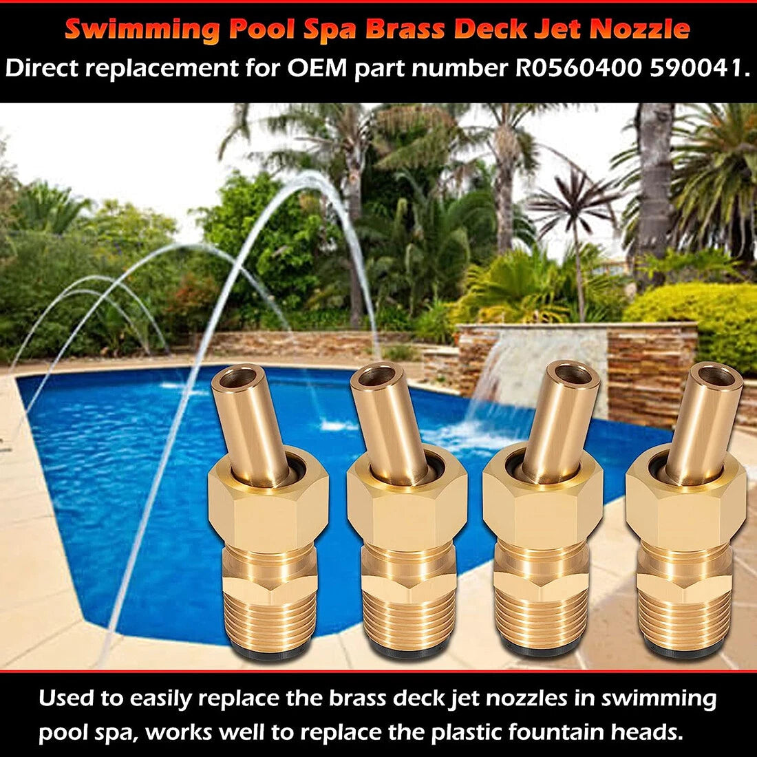 4 Pack Brass Deck Jet Nozzle Replacement for Swimming Pool Spa