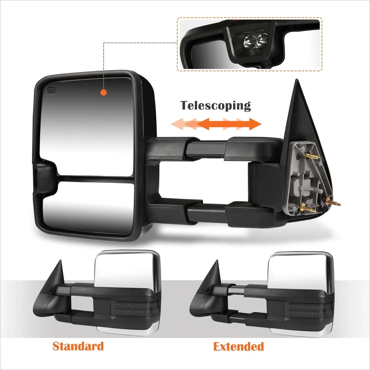 Power+Heat Chrome Towing Mirror with Smoked LED Lamp for Silverado/Sierra (2003–2007)