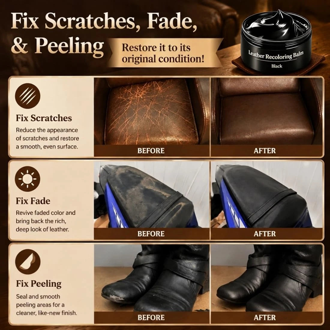 Leather Recoloring Balm for Faded Leather & Vinyl (Restores Color)