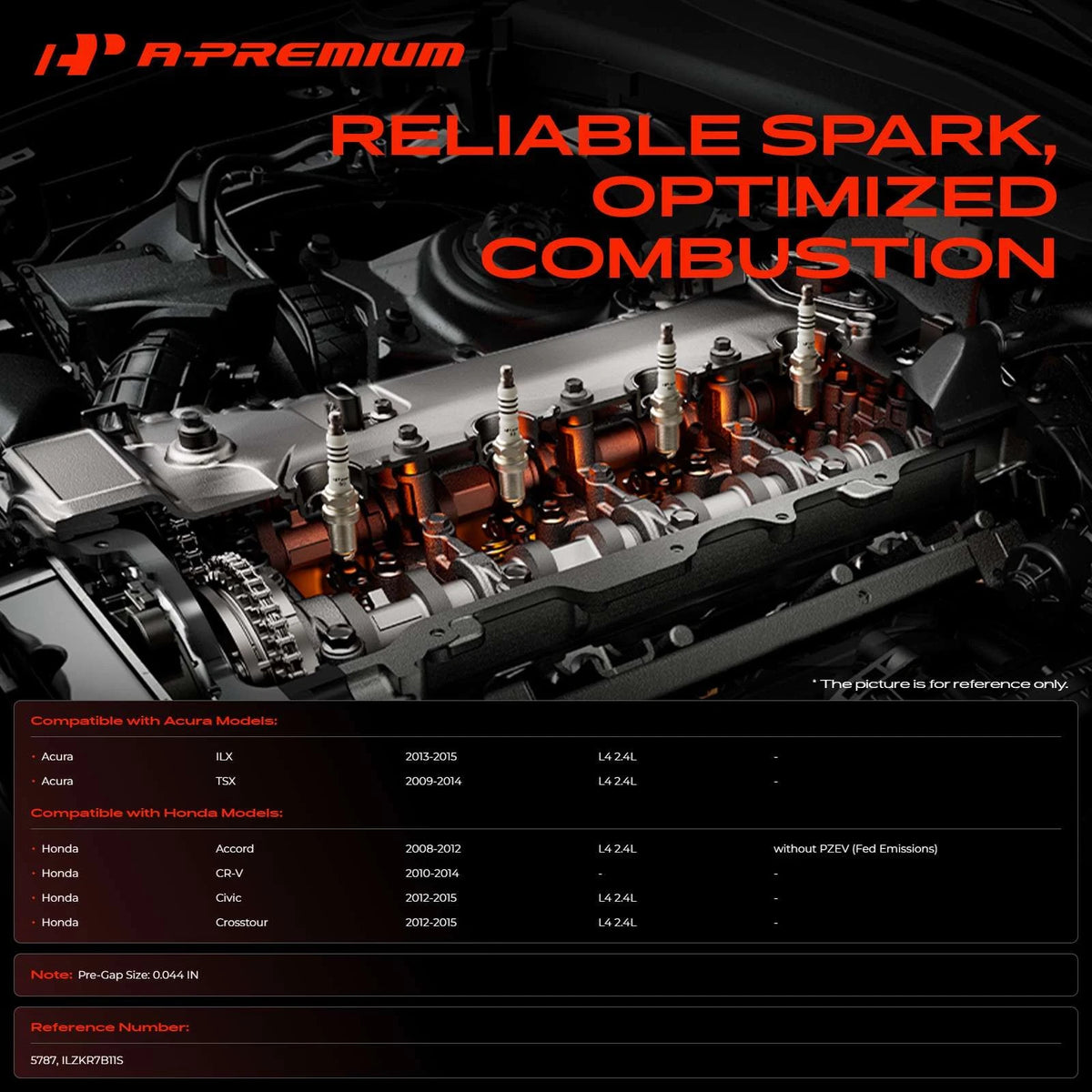 Set of 4 Iridium & Platinum Spark Plugs for Honda CR-V (2010–2014) ILZKR7B11S, 5787