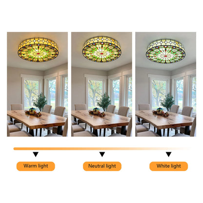 19.6" Tiffany Chandelier Stained Glass Ceiling Light Retro Flush Mount