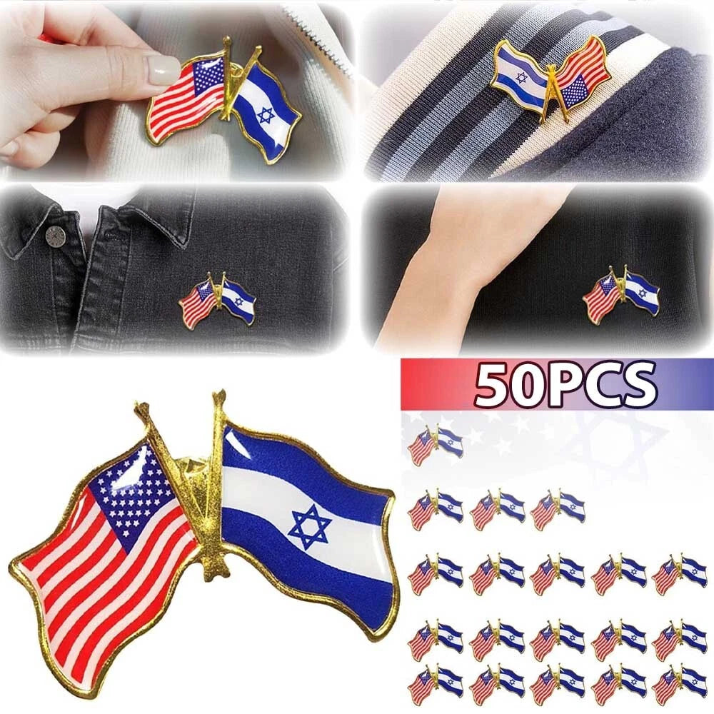 50x Support Israel USA Crossed Friendship Flag Lapel Pin