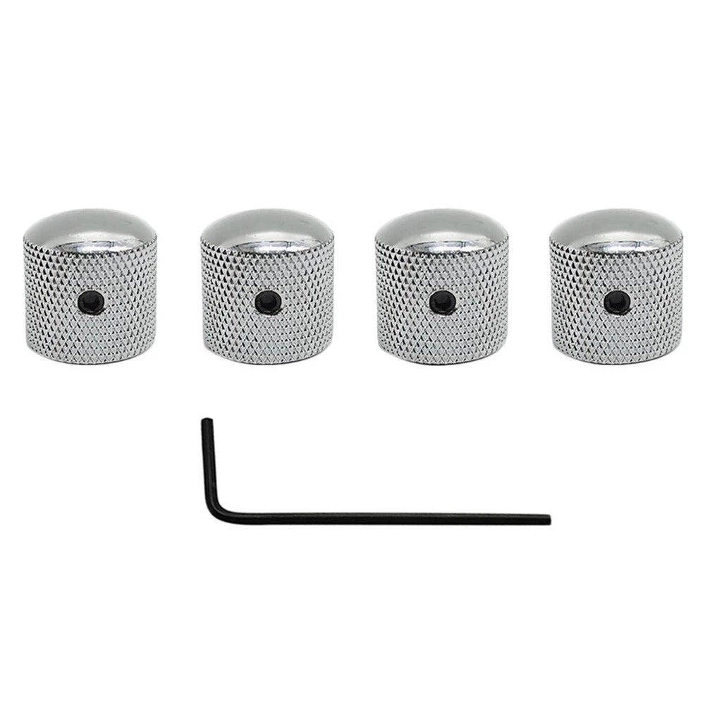 Set of 4 Metal Barrel Guitar Knobs with Inner Hexagon Spanner - Silver