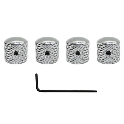 Set of 4 Metal Barrel Guitar Knobs with Inner Hexagon Spanner - Silver