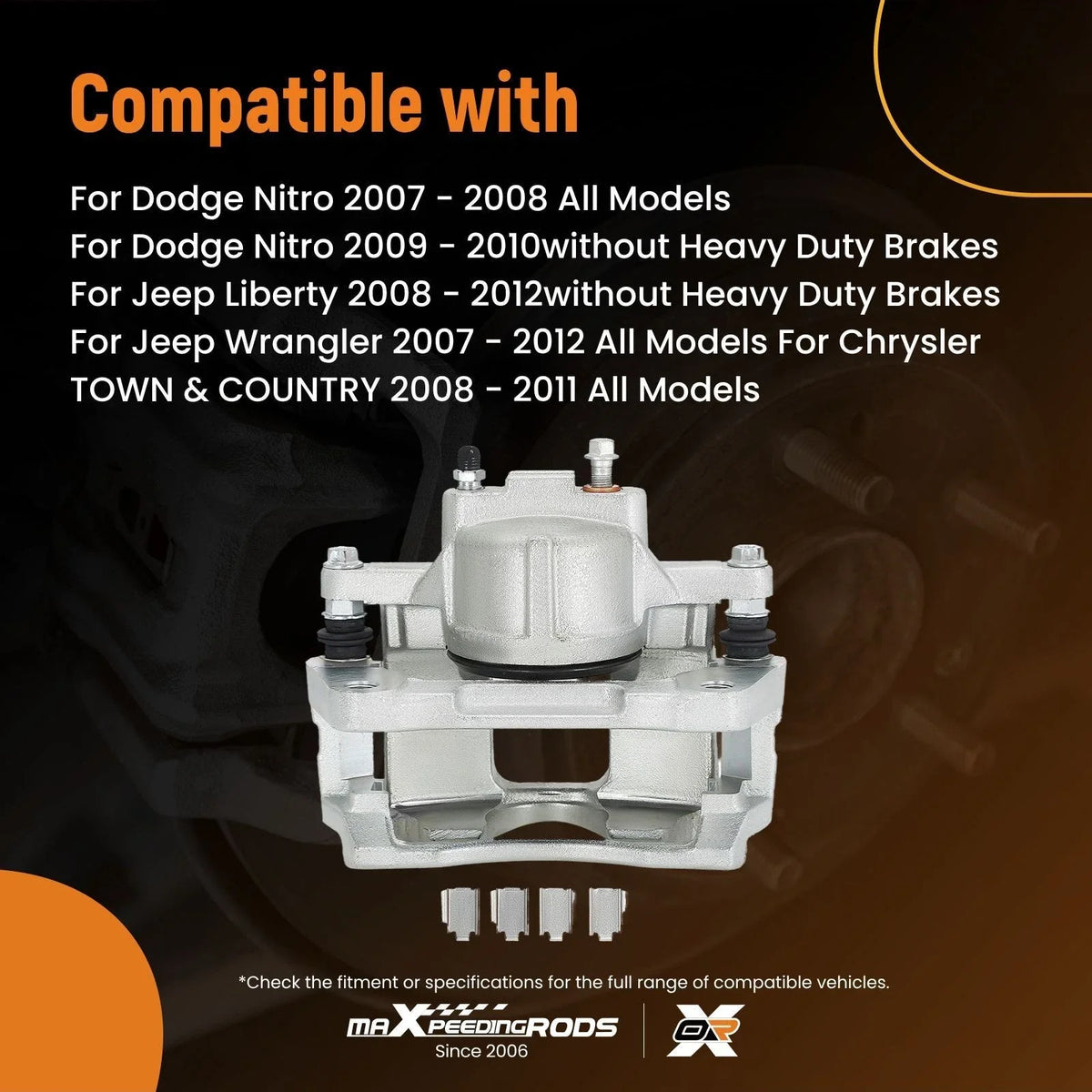 Front Left Disc Brake Caliper w/Bracket for Chrysler Town & Country, Dodge (2008–2012)