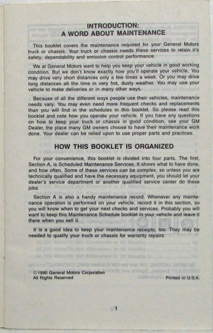 Maintenance Schedule Booklet for GMC TopKick (1991)