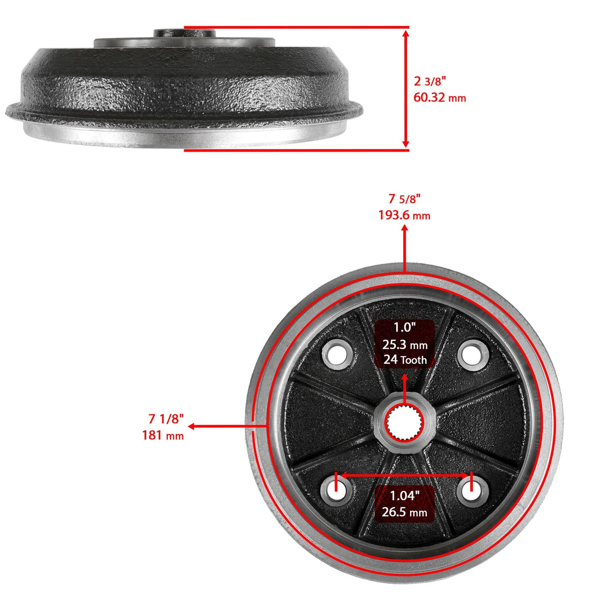 Front Brake Drum Hub with Bearing Bolts for Kawasaki Mule 2500 (1994–2000) - DR107AA2003, 92150-1366