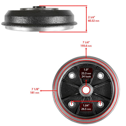 Front Brake Drum Hub with Bearing Bolts for Kawasaki Mule 2500 (1994–2000) - DR107AA2003, 92150-1366