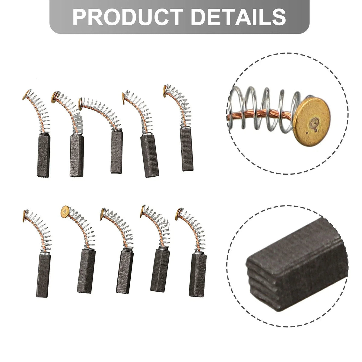 Set of 10 Carbon Brushes for Electric Motors 20mm x 5mm x 5mm