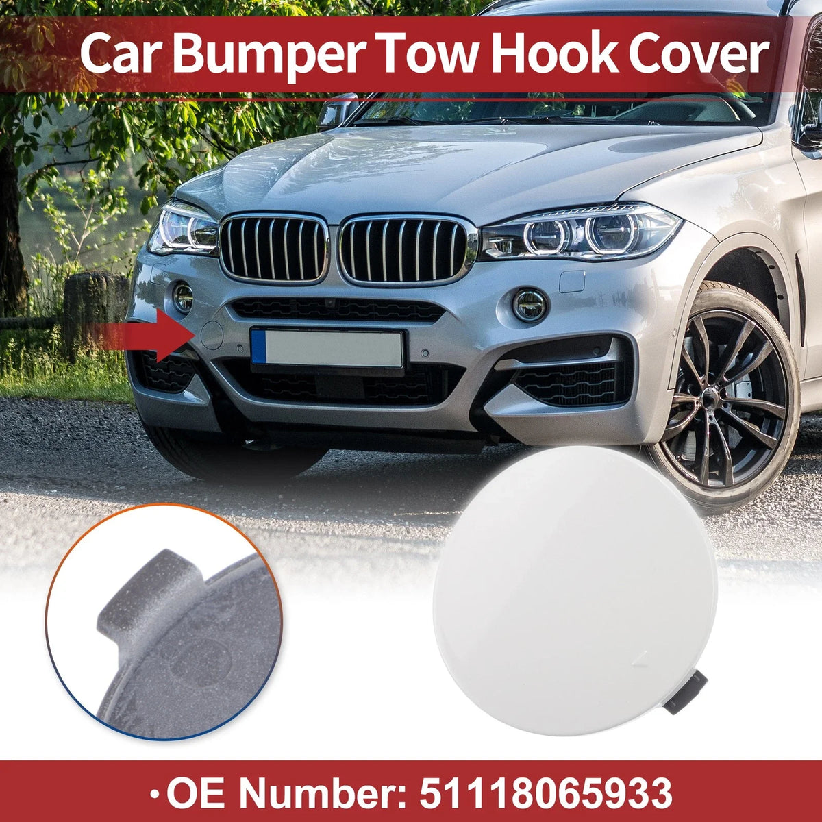 Tow Hook Cover for BMW X6 F16 M (2015–2019) No. 51118065933 White