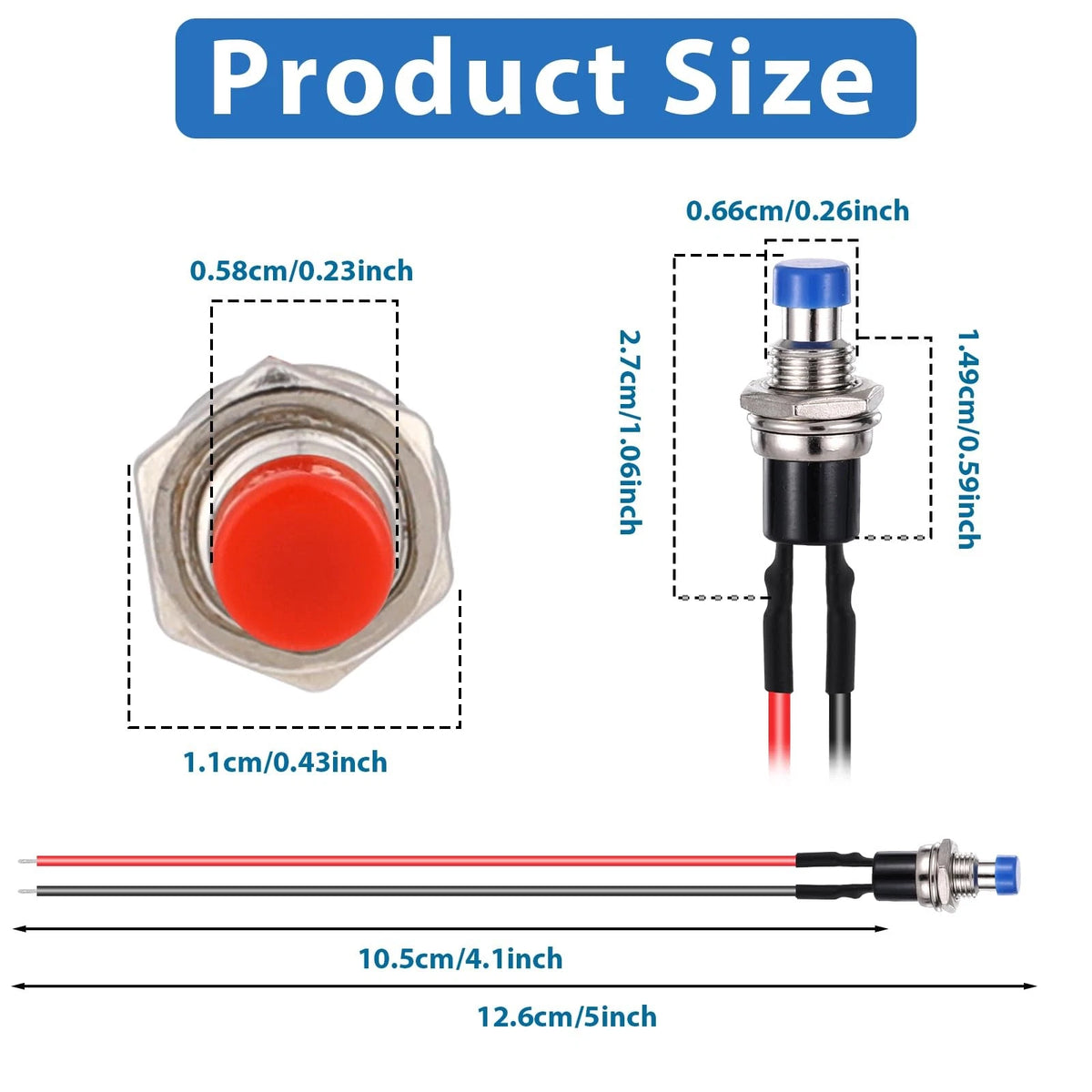 12 PCS 7mm Momentary Push Button Switch 12V Prewired