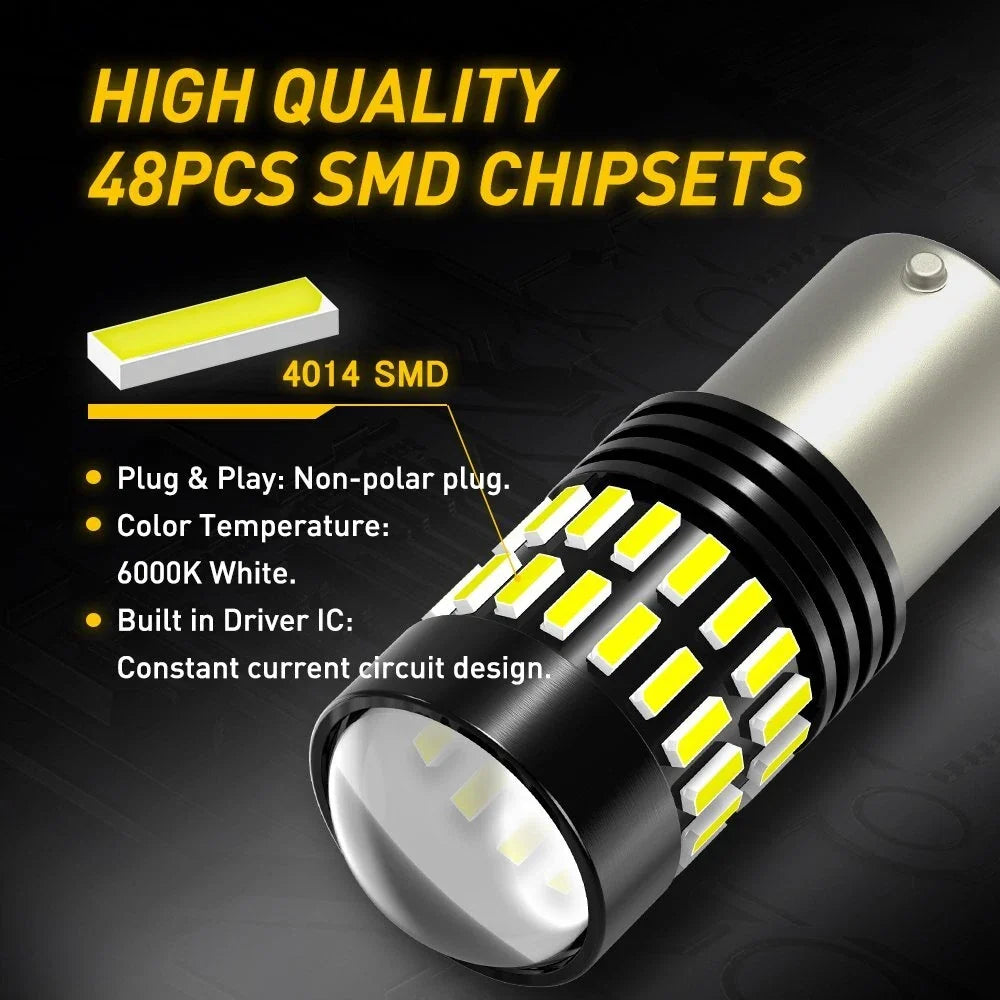 2X White 1156 BA15S 48SMD LED Turn Signal Bulbs for Cars