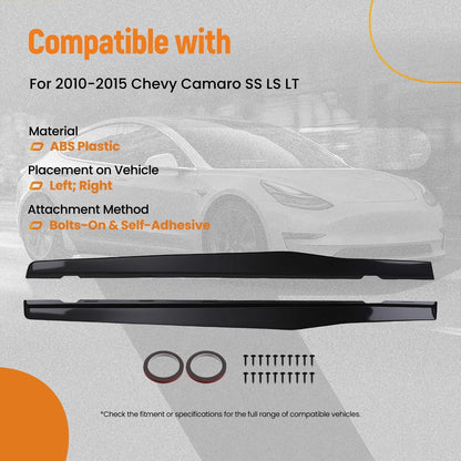 Set of 2 Black ABS Body Side Panels for Chevy Camaro SS LS LT (2010–2015)