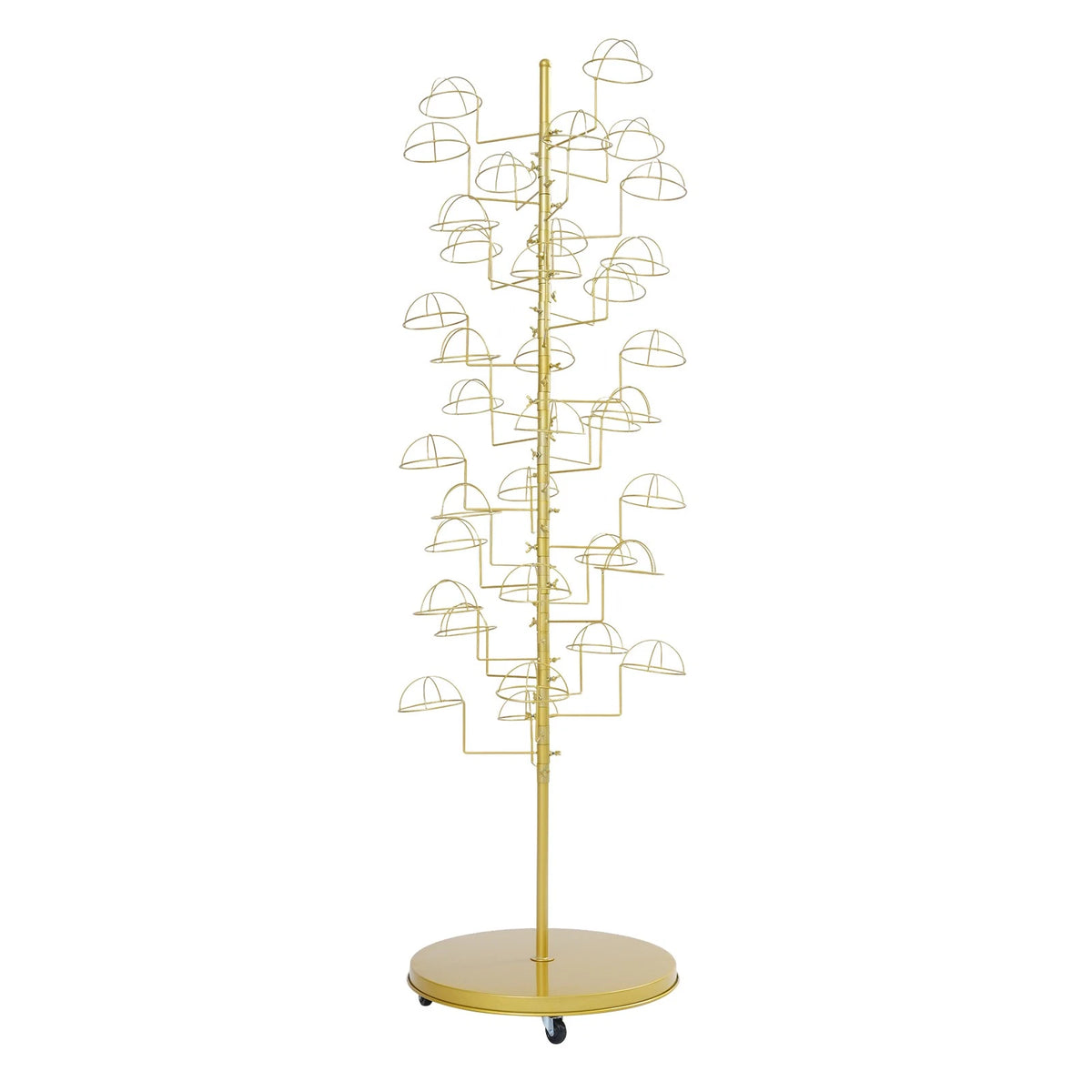 35-Position Freestanding Metal Hat Rack - Gold, Rotating, Movable