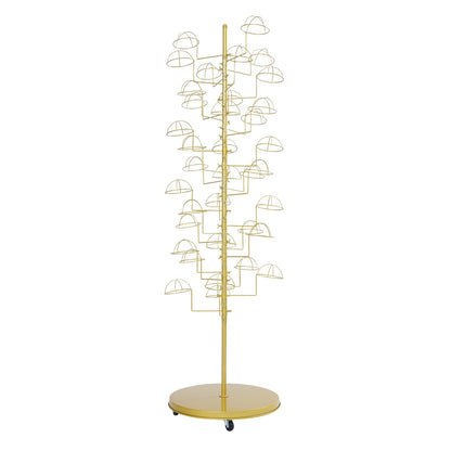 35-Position Freestanding Metal Hat Rack - Gold, Rotating, Movable