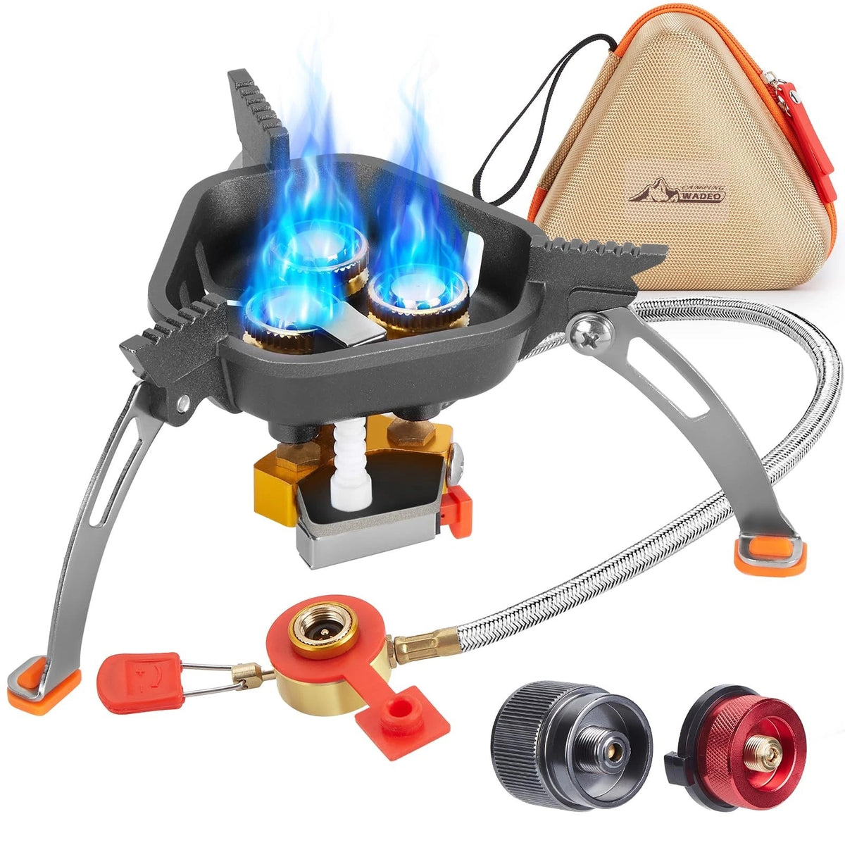 7200W Windproof Camping Stove with Piezo Ignition & Fuel Canister Adapter