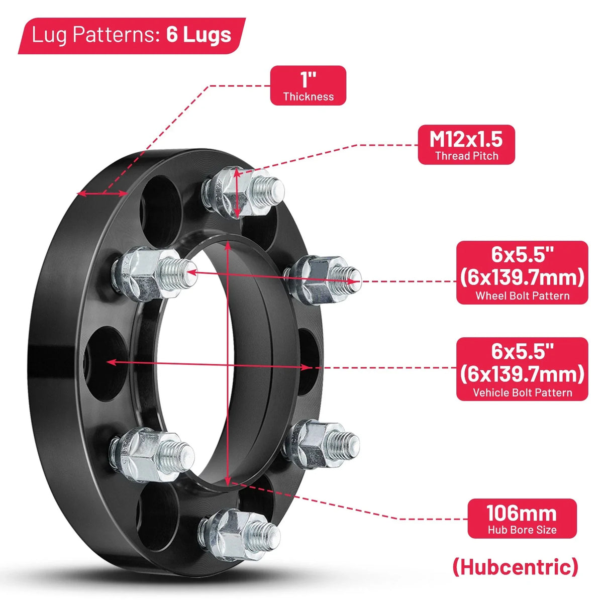 1 Inch Hubcentric Wheel Spacers for Toyota 4Runner FJ Cruiser Sequoia (2008–2023)