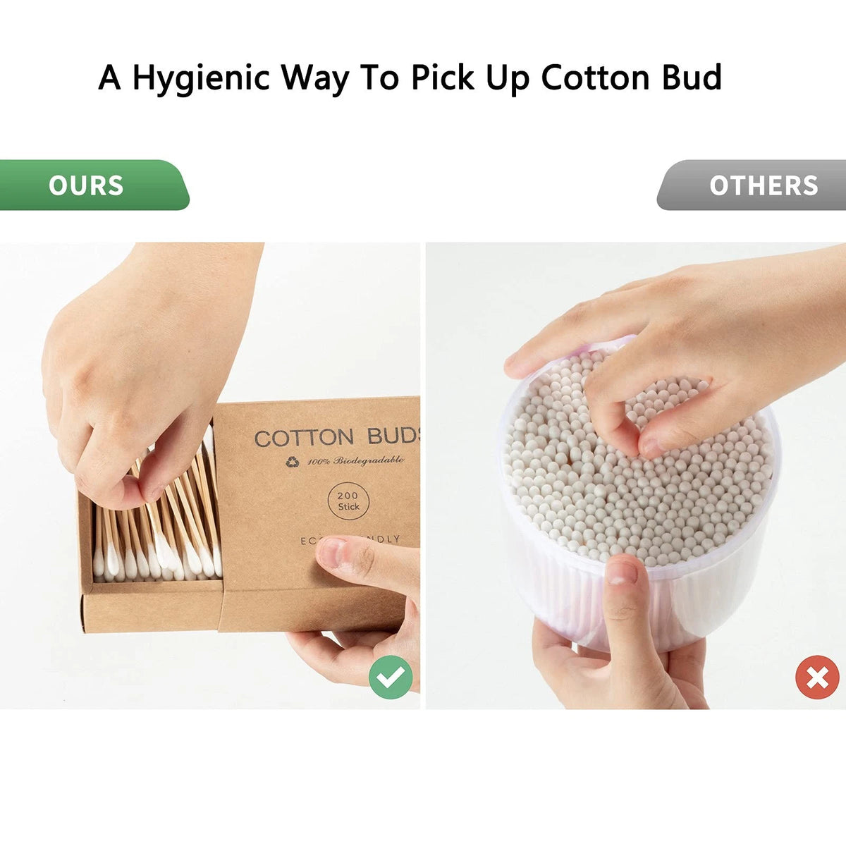 Set of 2 Bamboo Cotton Swabs with Wooden Sticks (400 Count)