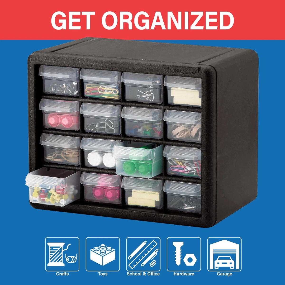 16-Drawer Plastic Storage Cabinet for Akro-Mils (No Part Numbers)