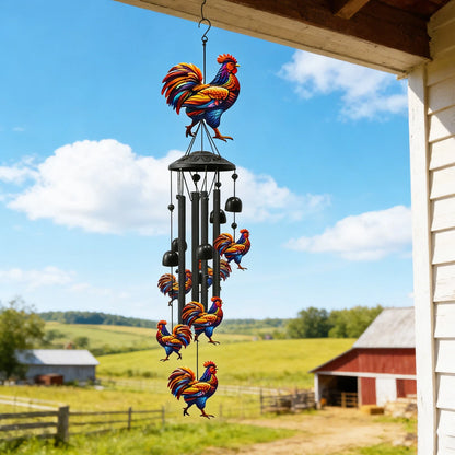 7 Chickens Wind Chime with 6 Bells for Garden Patio Decor