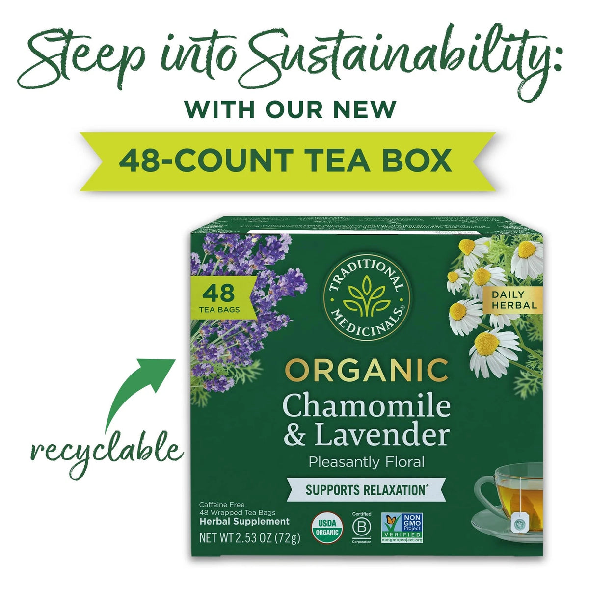 Organic Chamomile & Lavender Tea for Relaxation (48 Count)
