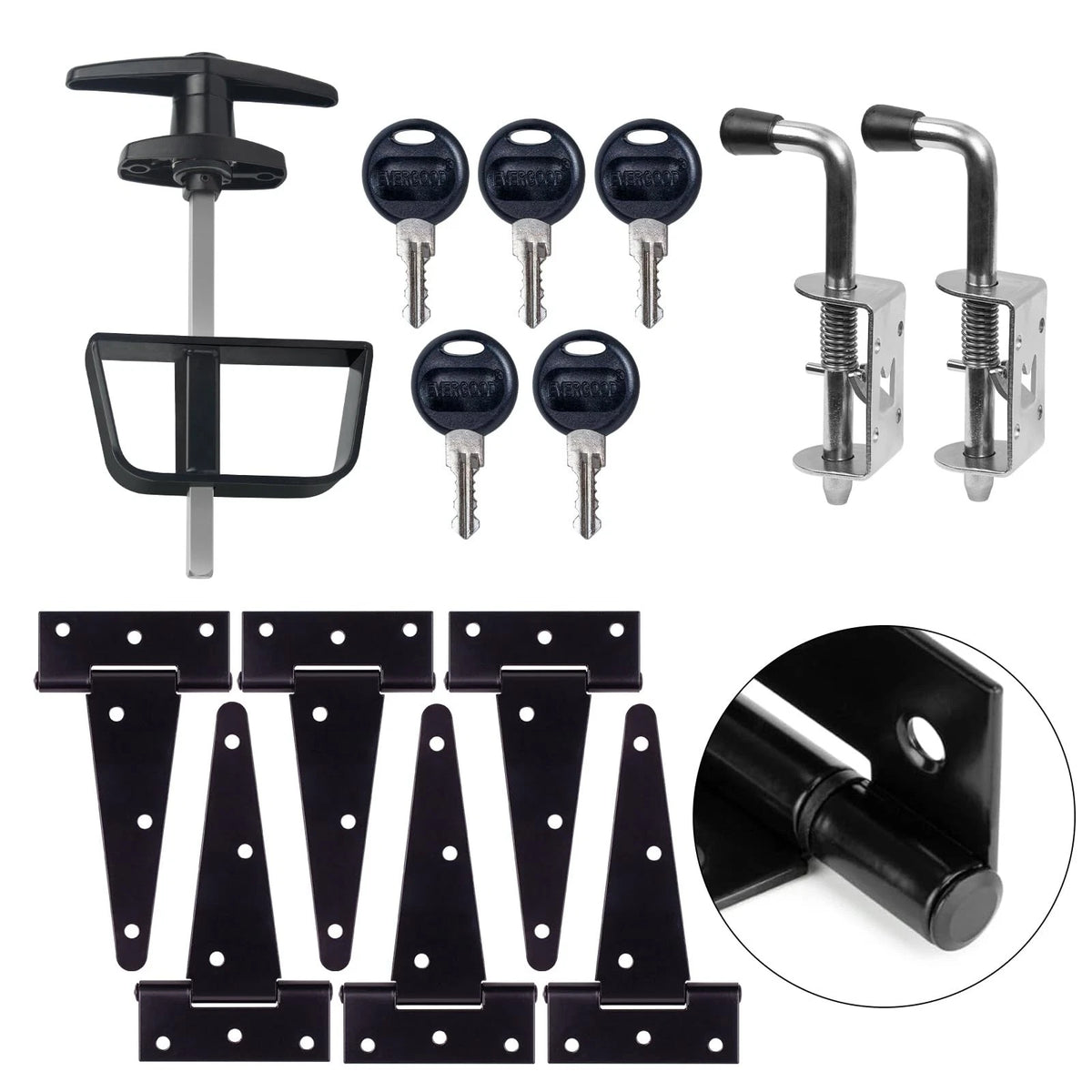 6" Shed Door Hardware Kit with T-Handle Lock & 5 Keys (No Part Numbers)