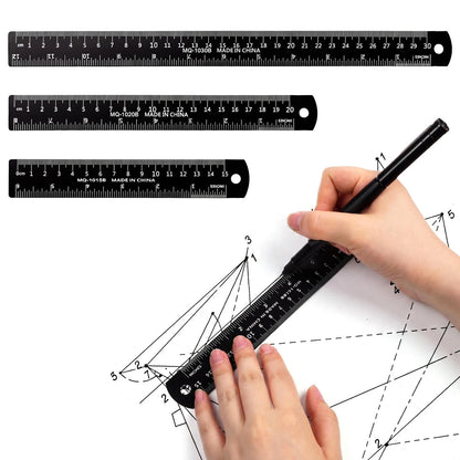 3-Pack Metal Ruler Set for (6, 8, 12 Inch)
